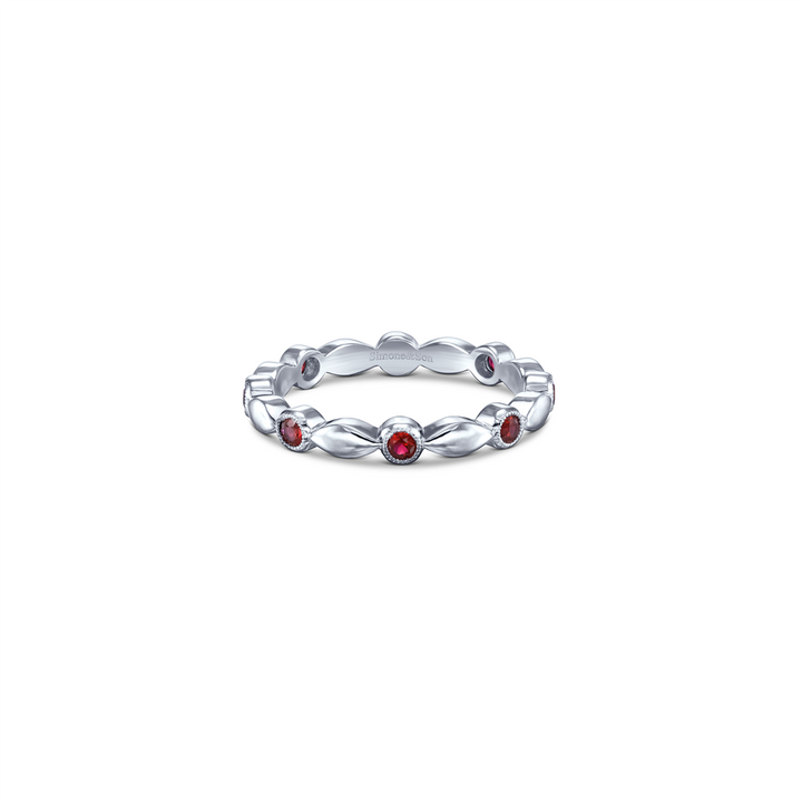 14K White Gold Ruby Motif Wedding Band 0.30ctw.