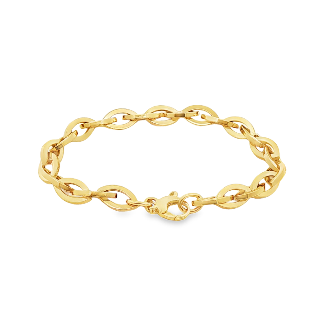 14K Yellow Gold Hollow Marquise Shape Bracelet – 7.2mm, 8", 6.6g