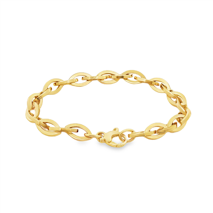14K Yellow Gold Hollow Marquise Shape Bracelet – 7.2mm, 8", 6.6g