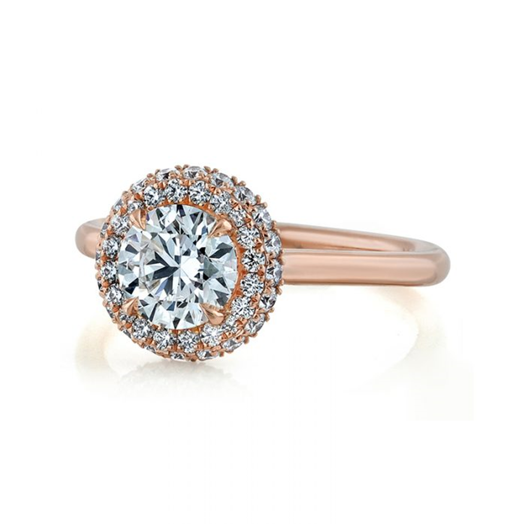 14K Rose Gold Diamond Halo Semi-Mount Engagement Ring 0.37ctw.