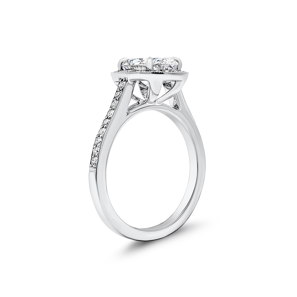 14K White Gold Oval Halo Natural Diamond Semi-Mount Engagement Ring
