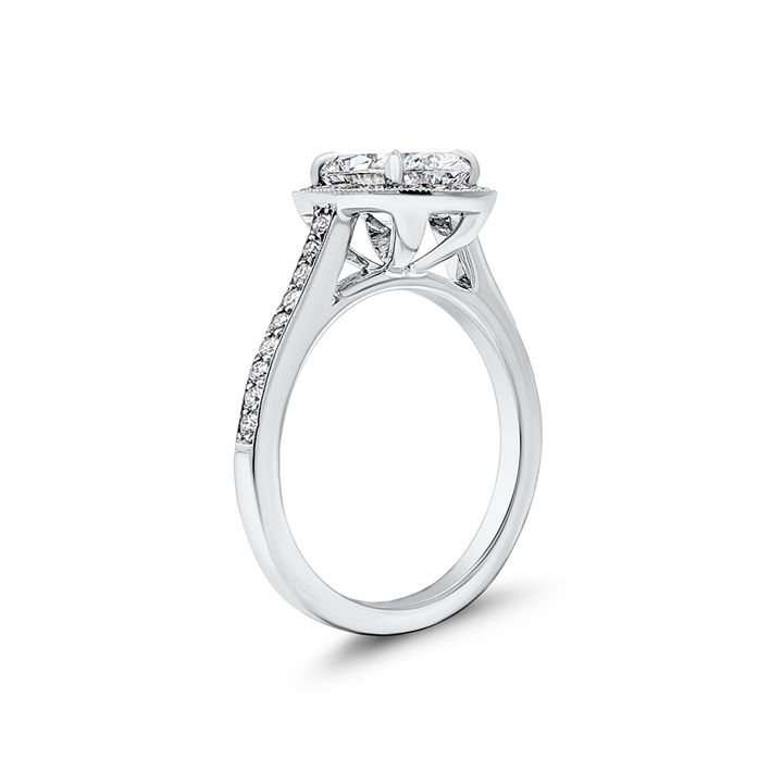 14K White Gold Oval Halo Natural Diamond Semi-Mount Engagement Ring