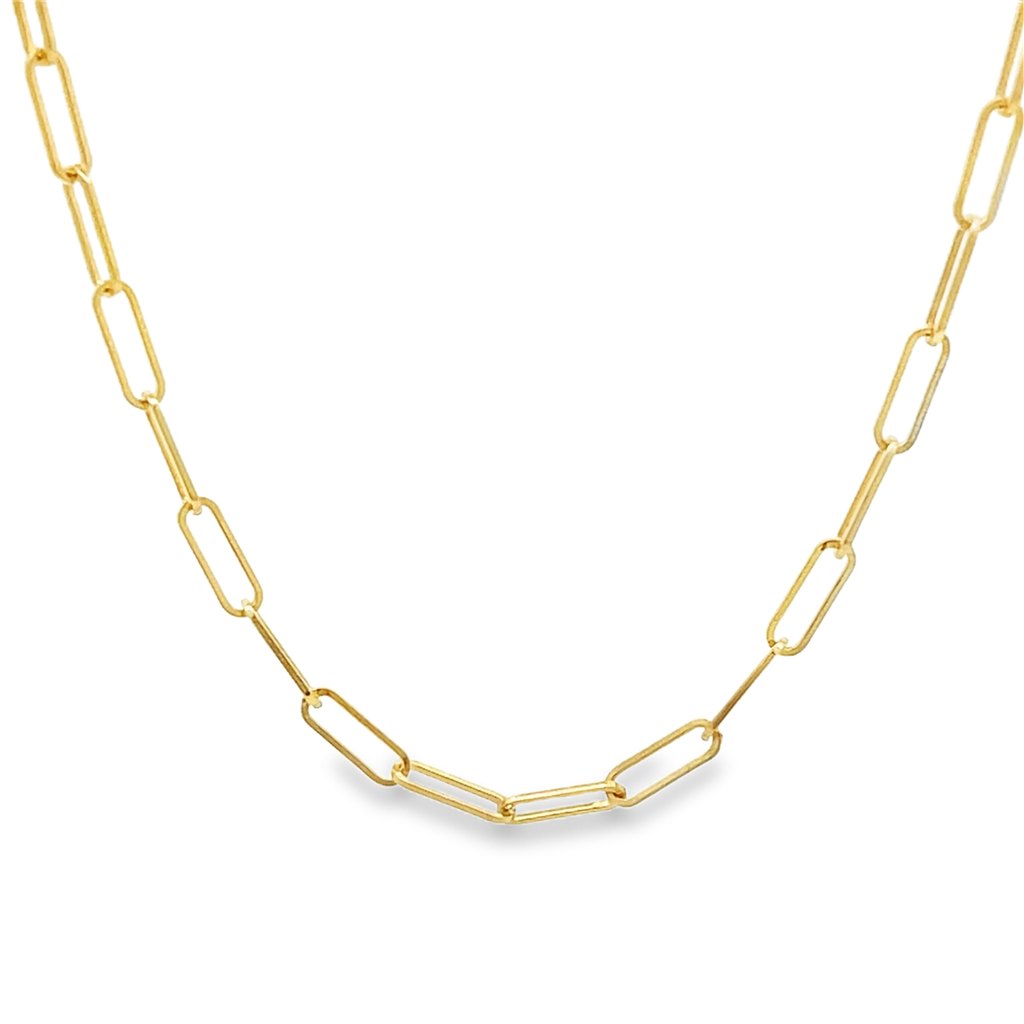 14K Yellow Gold Solid Long Link Chain – 2.2 × 6.4mm, 18"
