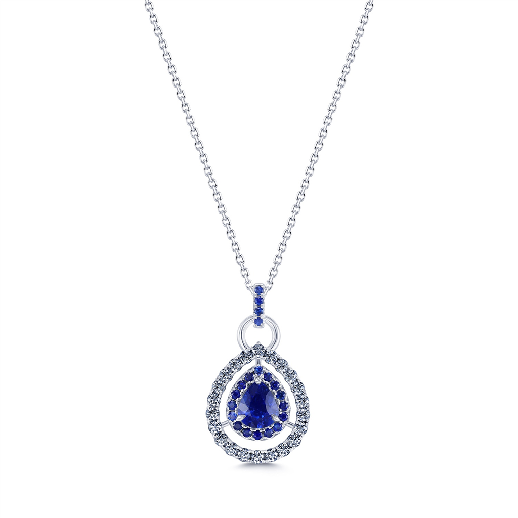 14K White Gold Pear-Shaped Sapphire & Diamond Pendant – 2.58ctw.