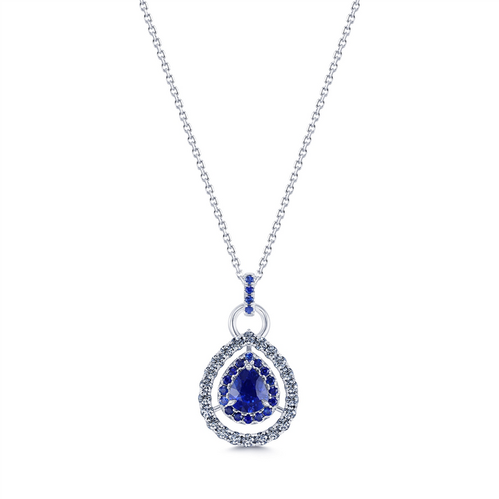 14K White Gold Pear-Shaped Sapphire & Diamond Pendant – 2.58ctw.