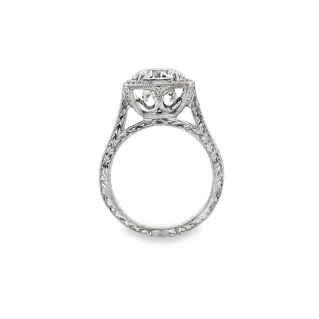 18K White Gold Hand-Engraved Semi-Mount Engagement Ring – 0.50ctw.