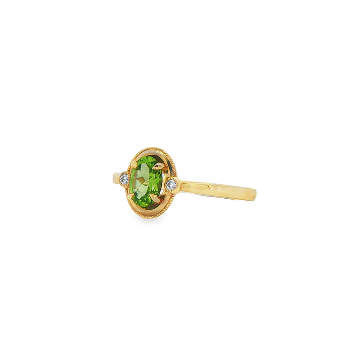 14K Yellow Gold Peridot & Natural Diamond Ring
