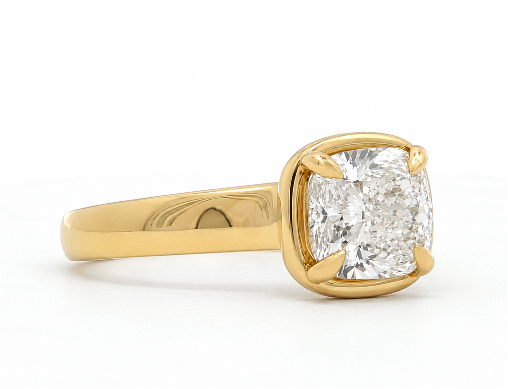 18K Yellow Gold 2.22ct Natural Cushion Cut Diamond Bezel Engagement Ring