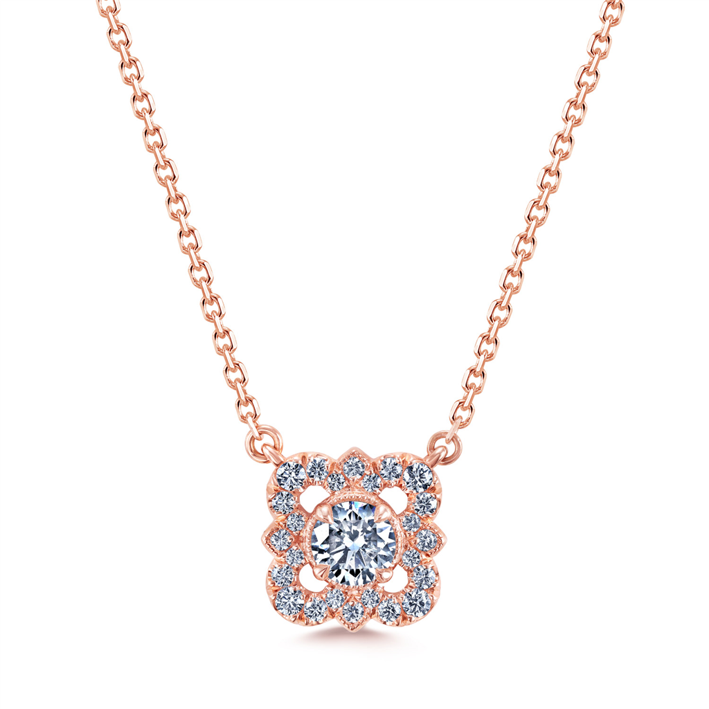 14K Rose Gold Quatrefoil Diamond Pendant 0.60ctw.