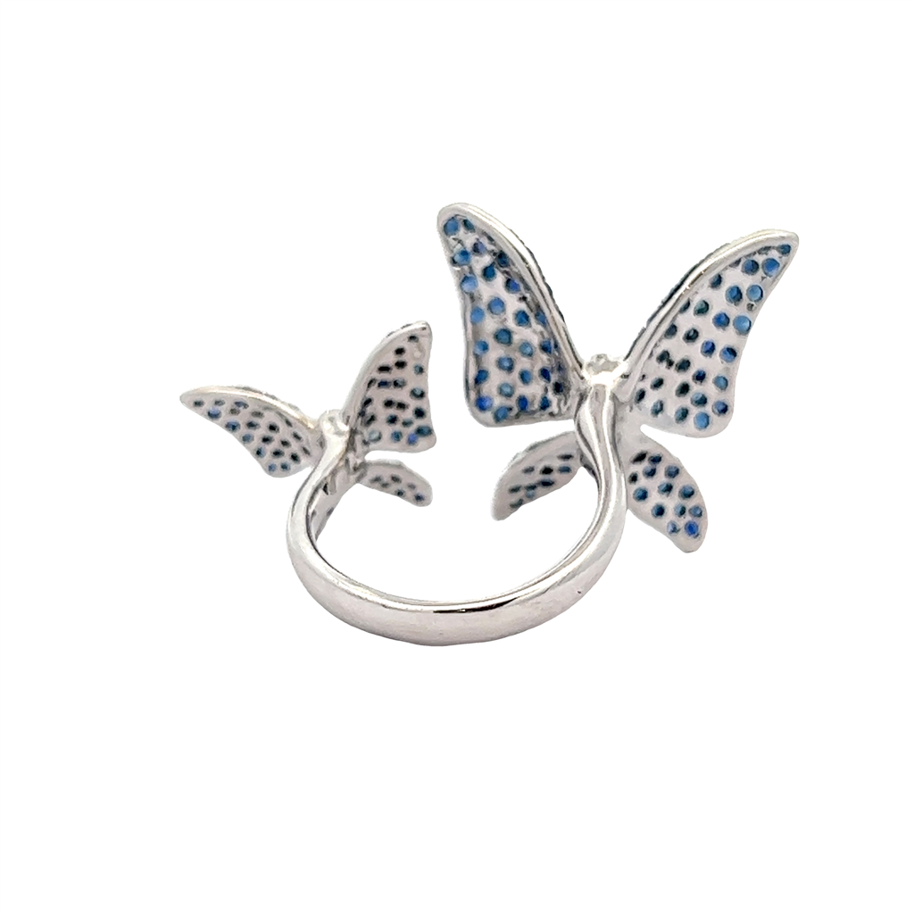 18K White Gold Double Butterfly Sapphire & Diamond Ring – 2.33ctw.