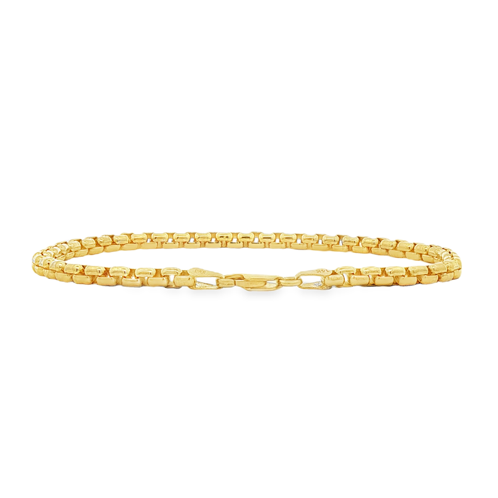 14K Yellow Gold Solid Round Box Chain Bracelet – 3.95mm, 8"