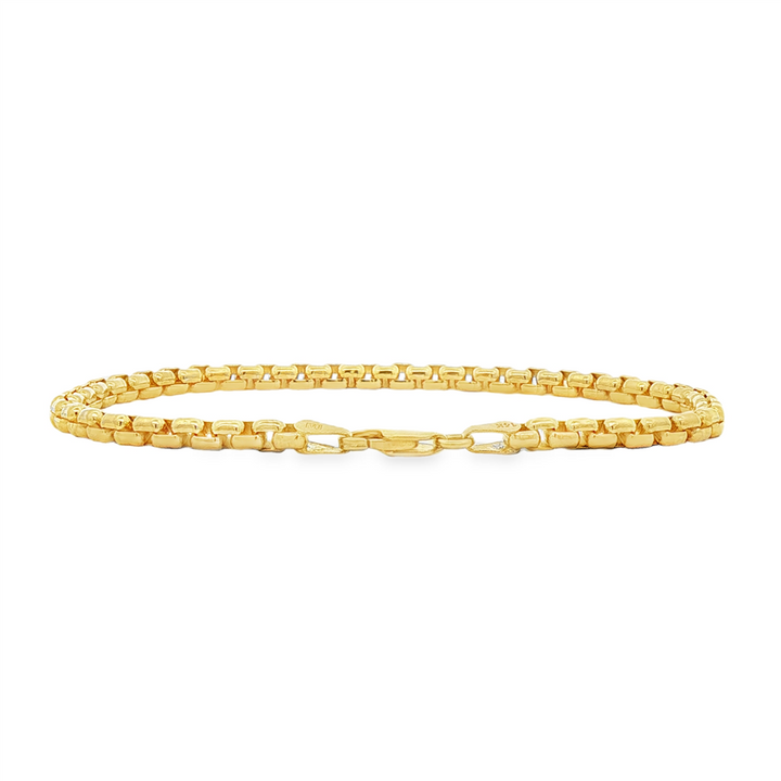 14K Yellow Gold Solid Round Box Chain Bracelet – 3.95mm, 8"