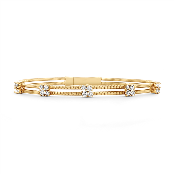 14K Yellow Gold 5-Square Flexi Bangle – 0.70ctw Natural Diamonds, 7.4g