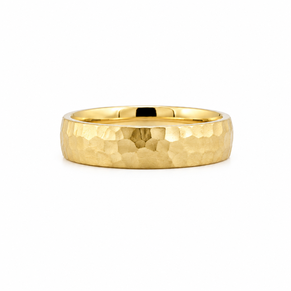 14K Yellow Gold Hammered Domed Band – 5.5mm, Size 9.25, 6.2g