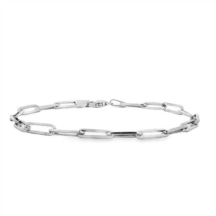 14K White Gold Hollow Paperclip Bracelet 3.9x12mm, 7" – 4.8g