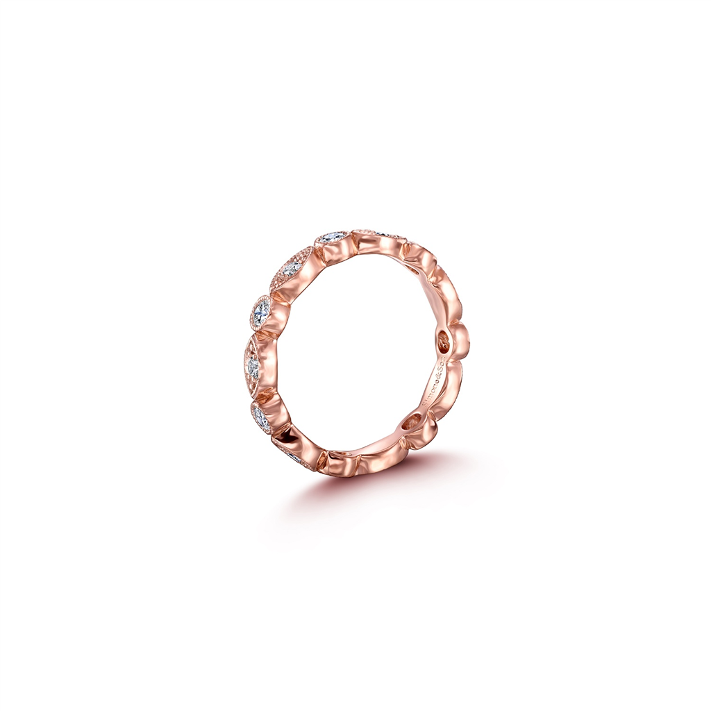 14K Rose Gold Round and Marquise Bezel Diamond Wedding Band 0.84ctw.