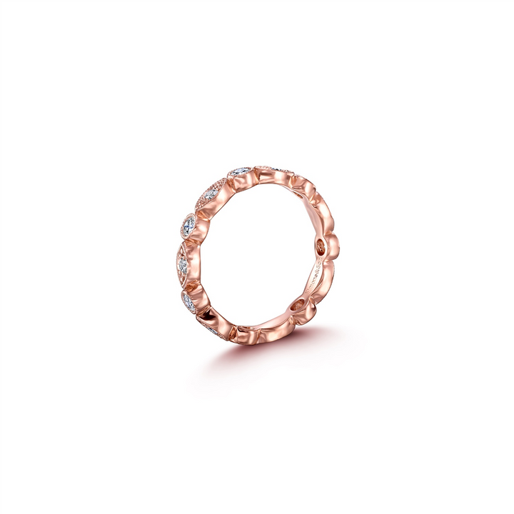 14K Rose Gold Round and Marquise Bezel Diamond Wedding Band 0.84ctw.