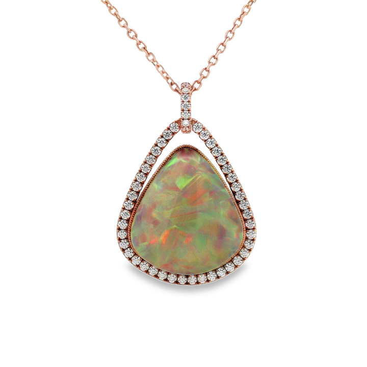 14K Rose Gold Opal and Diamond Pendant – 12.95ctw.