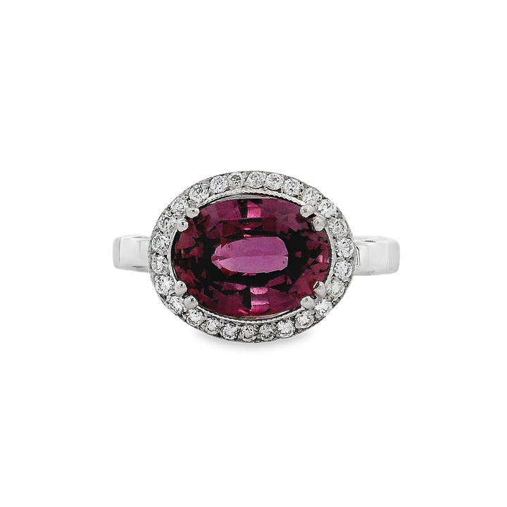 18K White Gold Pink Sapphire Ring – 3.19ct with Natural Diamond Accents
