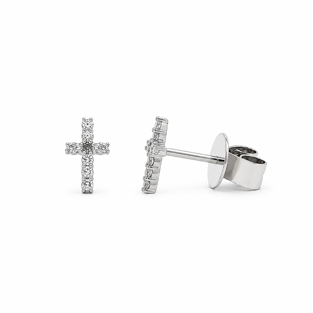 14K White Gold 0.15ctw Natural Diamond Cross Stud Earrings