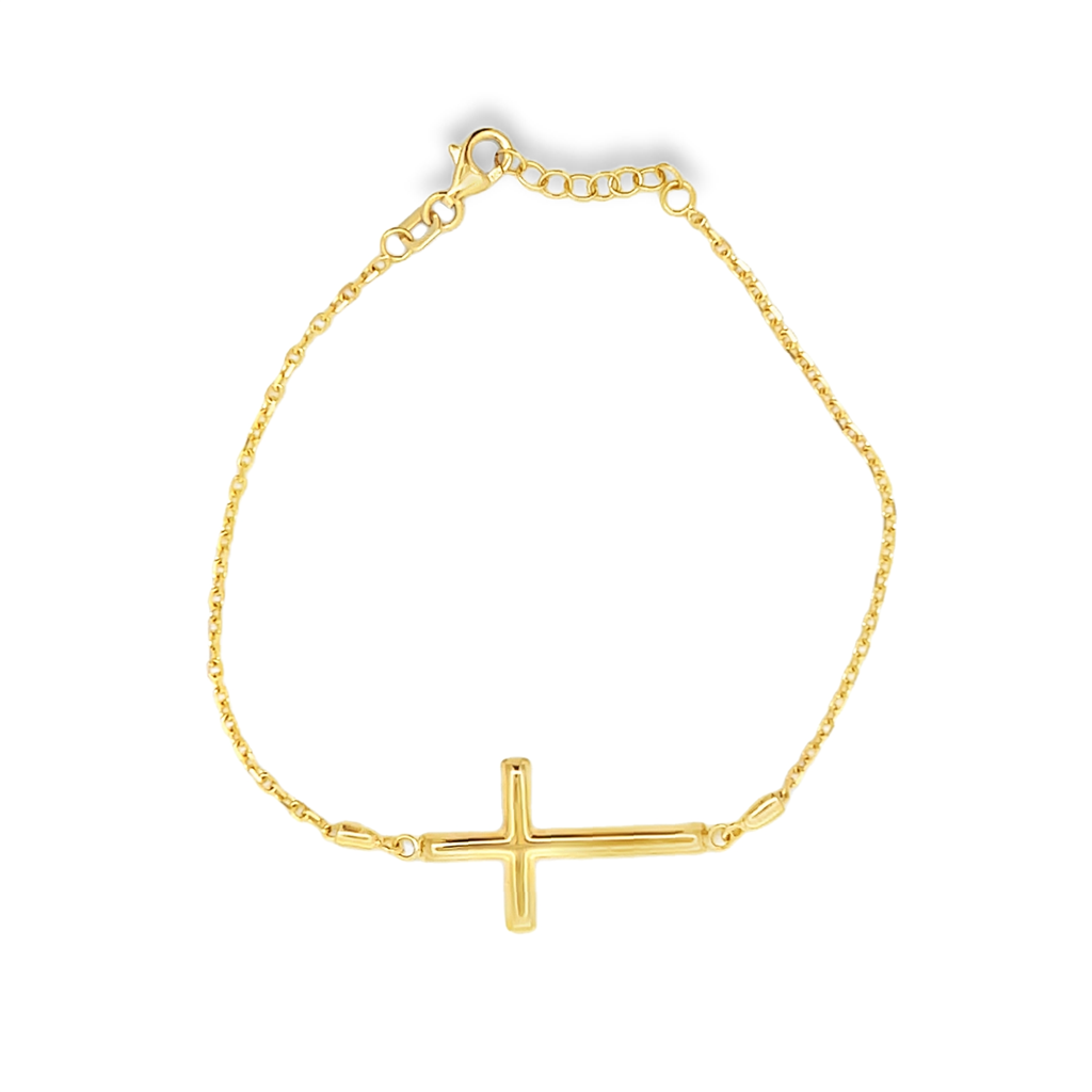 14K Yellow Gold Cross Bracelet – 7"+, 2.2g