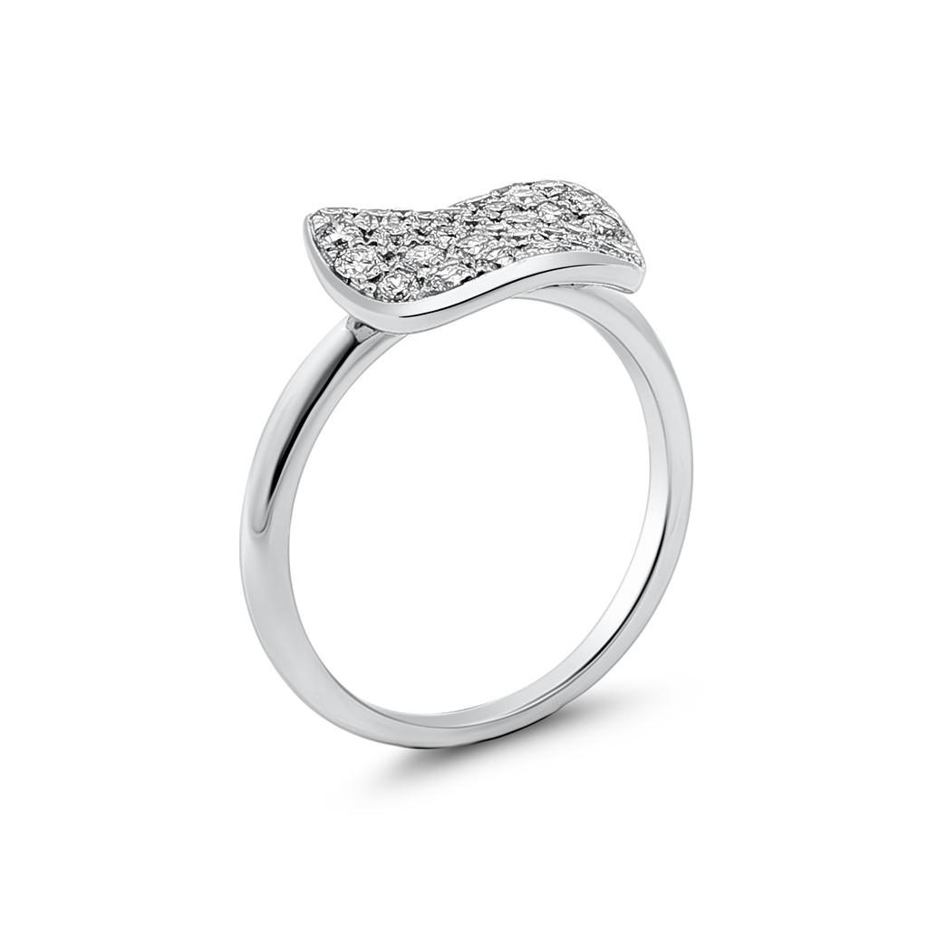 14K White Gold Pavé Wavy Disc Ring – 0.90ctw.