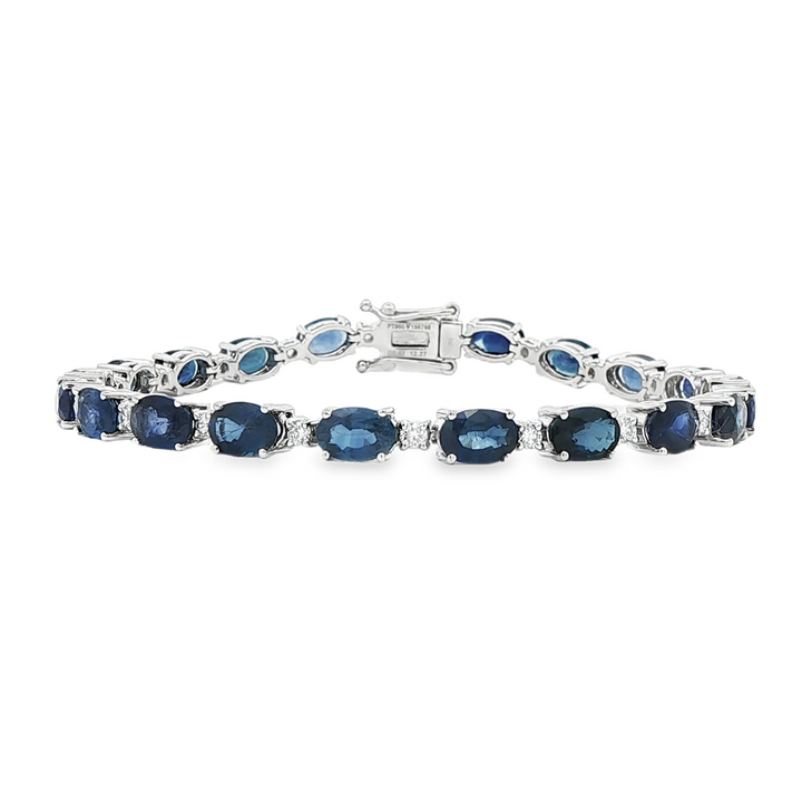 Platinum Natural Blue Sapphire & Diamond Bracelet – 12.94ctw
