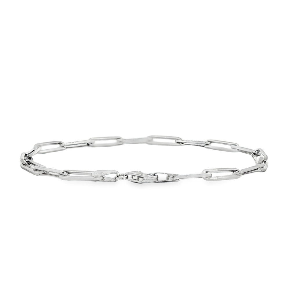14K White Gold Handmade Long Link Chain Bracelet – 3.8 x 12mm, 8", 5.4g