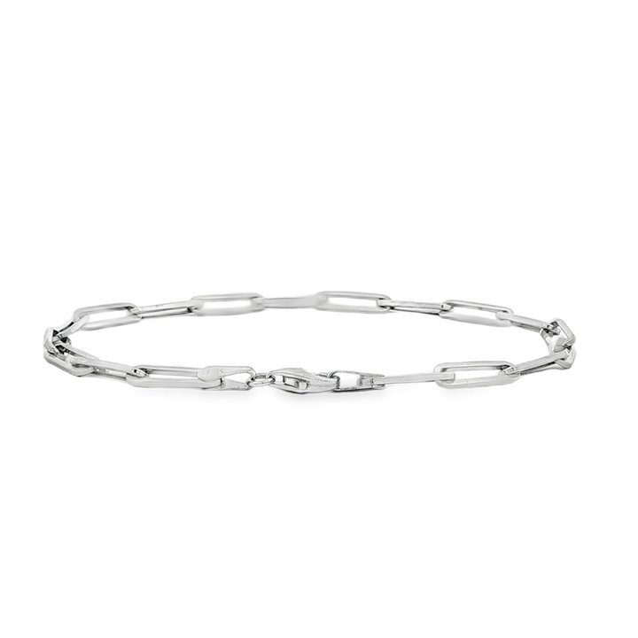 14K White Gold Handmade Long Link Chain Bracelet – 3.8 x 12mm, 8", 5.4g