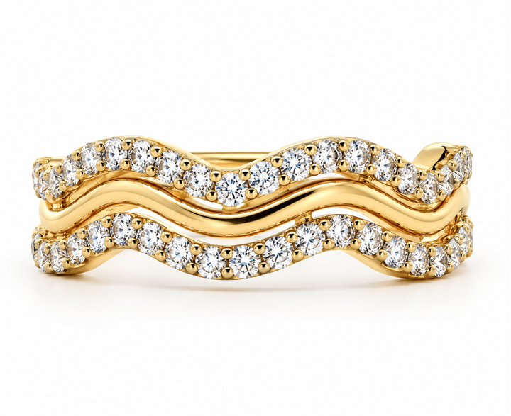 14K Yellow Gold Three-Row Natural Diamond Wave Ring – 0.51ctw