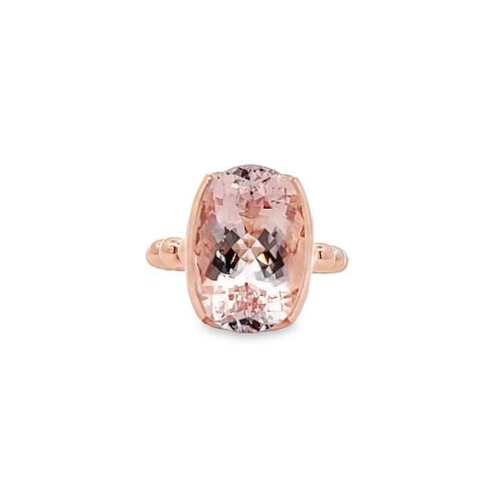 14KR Beaded Shank Bezel Oval Morganite Ring – 10.32ct