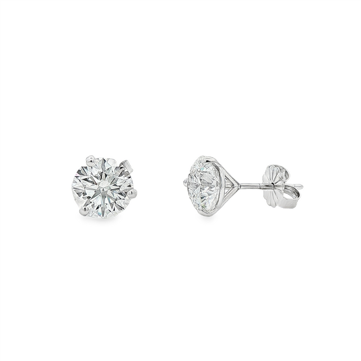 14K White Gold Natural Diamond Martini Stud Earrings – 3.05ctw, GIA Certified