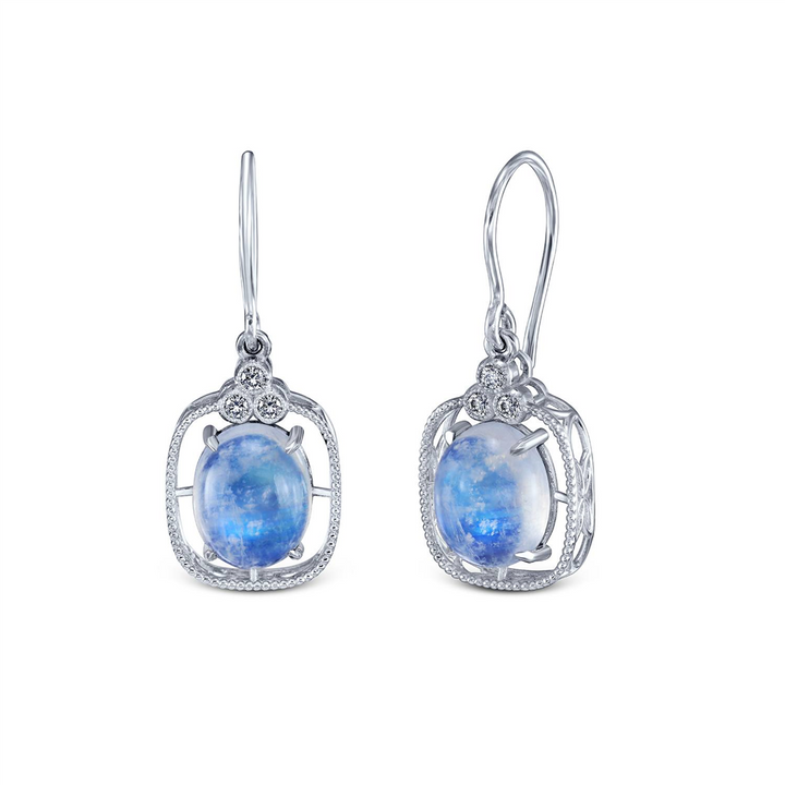 14K White Gold Moonstone & Diamond Earrings