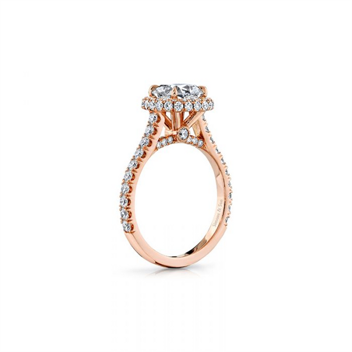 14K Rose Gold Cushion Diamond Infinity Halo Semi-Mount Engagement Ring 0.91ctw.