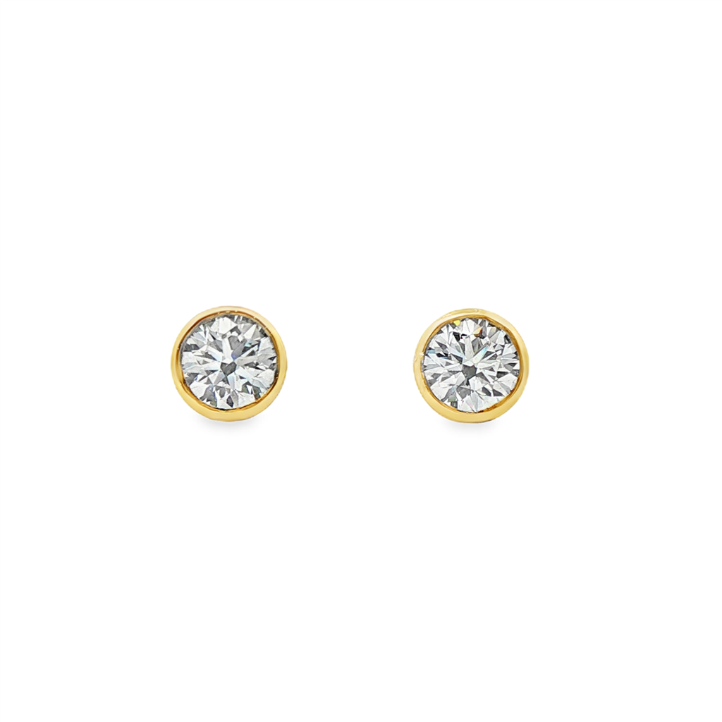 14K Yellow Gold Lab Diamond Bezel Stud Earrings – 1.03ctw, VVS2-D, IGI Certified