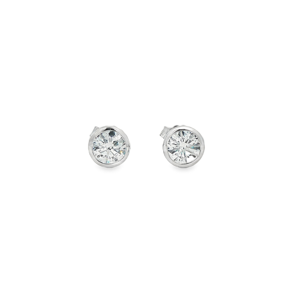 14K White Gold Lab Diamond Bezel Stud Earrings – 1.04ctw