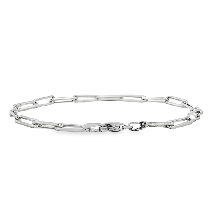 14K White Gold Hollow Paperclip Bracelet 3.9x12mm, 7" – 4.8g