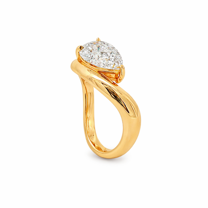 14K Yellow Gold Curve Engagement Ring with IGI-Certified Lab-Grown Pear Shape Diamond – 2.05ct