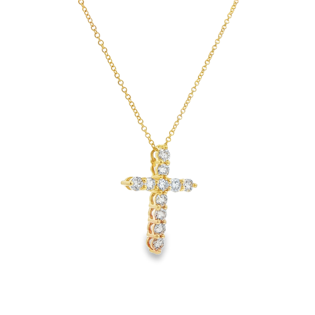 14K Yellow Gold Natural Diamond Cross Pendant with Chain – 0.90ctw, 20.5x15mm, 3g
