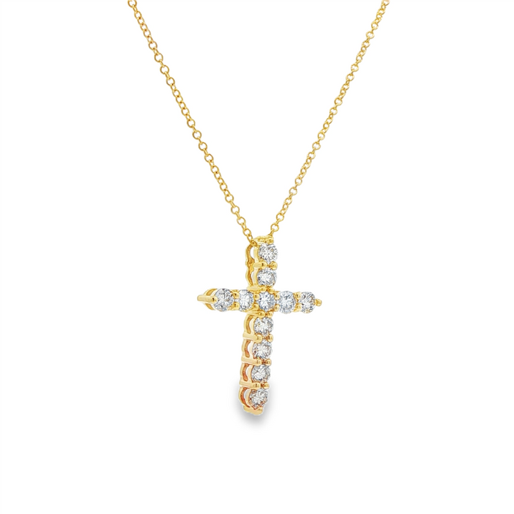 14K Yellow Gold Natural Diamond Cross Pendant with Chain – 0.90ctw, 20.5x15mm, 3g