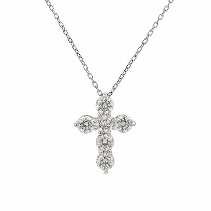 14K White Gold Natural Diamond Bubble Cross Pendant – 0.92ctw