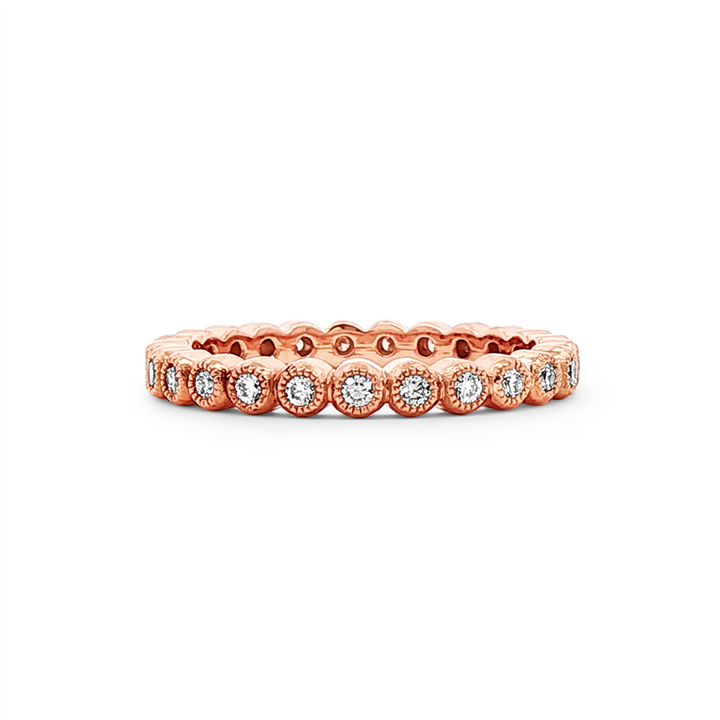 14K Rose Gold Round Natural Diamond Milgrain Bezel Wedding Band