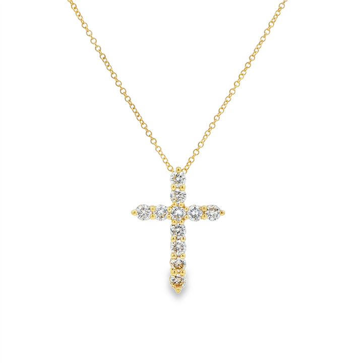14K Yellow Gold Natural Diamond Cross Pendant with Chain – 0.90ctw, 20.5x15mm, 3g
