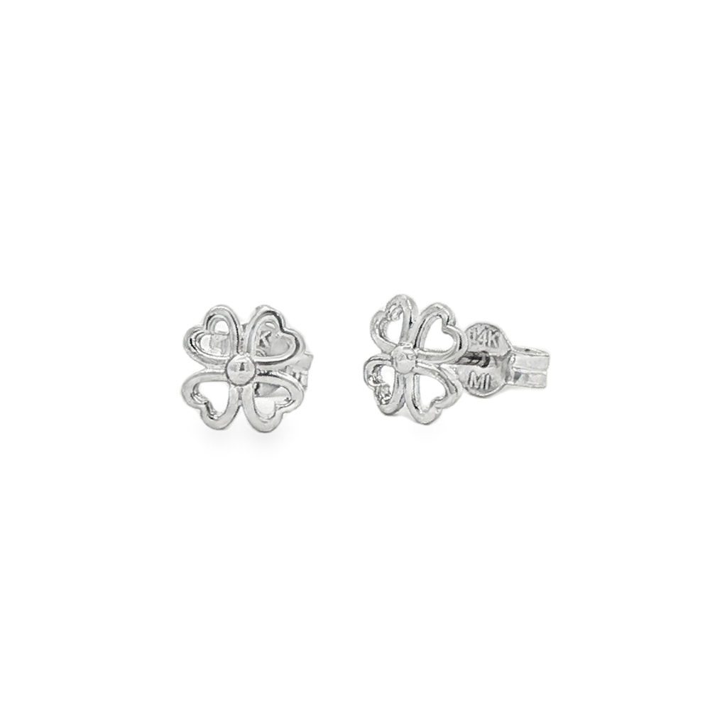 14K White Gold 4-Leaf Clover Stud Earrings – 1.15g