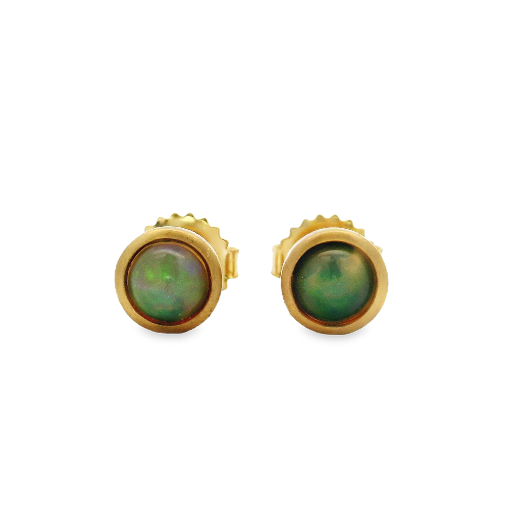 18K Yellow Gold Cabochon Opal Bezel Stud Earrings – 0.54ctw.