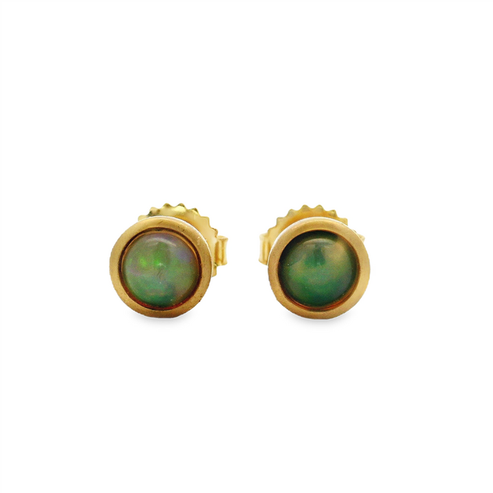18K Yellow Gold Cabochon Opal Bezel Stud Earrings – 0.54ctw.