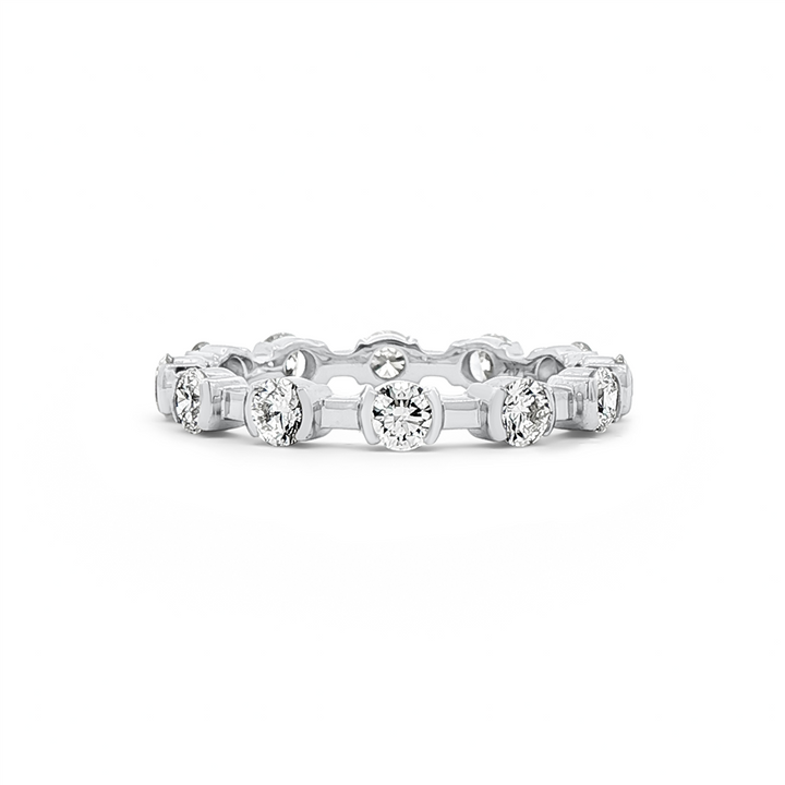 14K White Gold Round Natural Diamond Semi-Bezel Wedding Band
