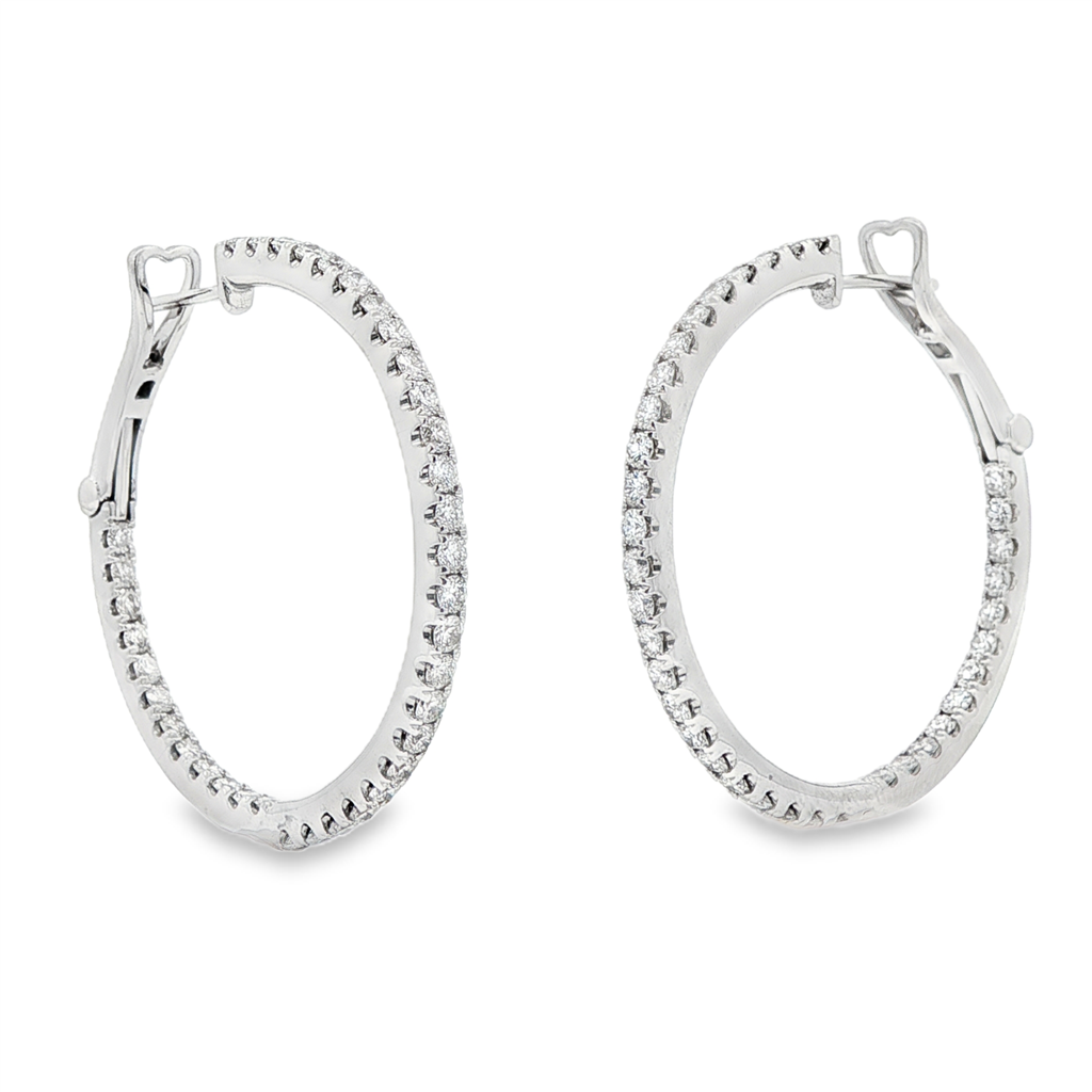 14K White Gold 35x2.3mm Natural Diamond Hoop Earrings – 2.76ctw.