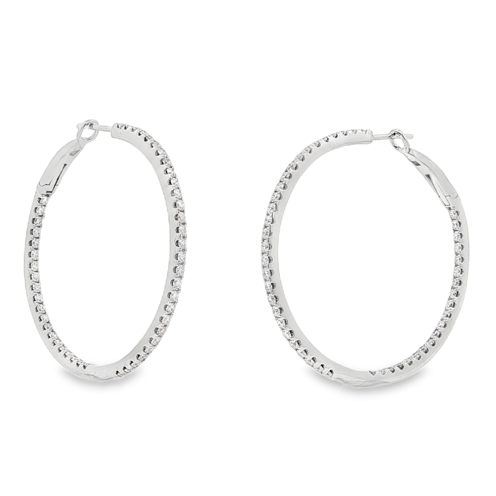 14K White Gold 40x2.2mm Natural Diamond Hoop Earrings – 1.89ctw.