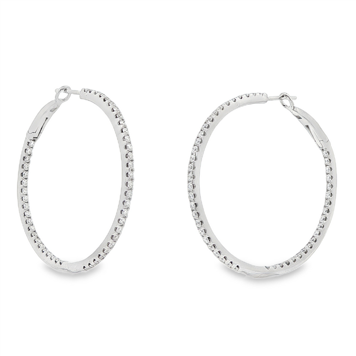 14K White Gold 40x2.2mm Natural Diamond Hoop Earrings – 1.89ctw.